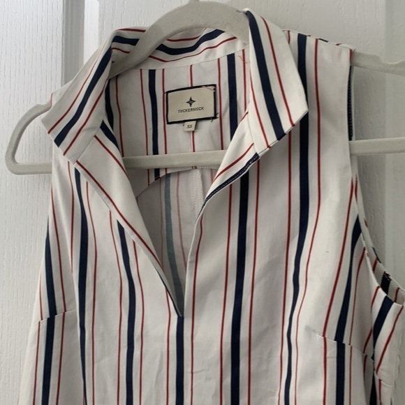 Tuckernuck white Navy and‎ Red Stripe Clifton Dress size XS midi collared - Picture 12 of 16